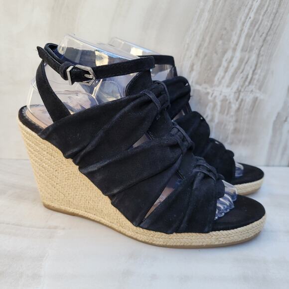 Sam Edelman Awan Black Suede Wedge Sandals Women's Size 9 Open Toe Buckle - Picture 1 of 12